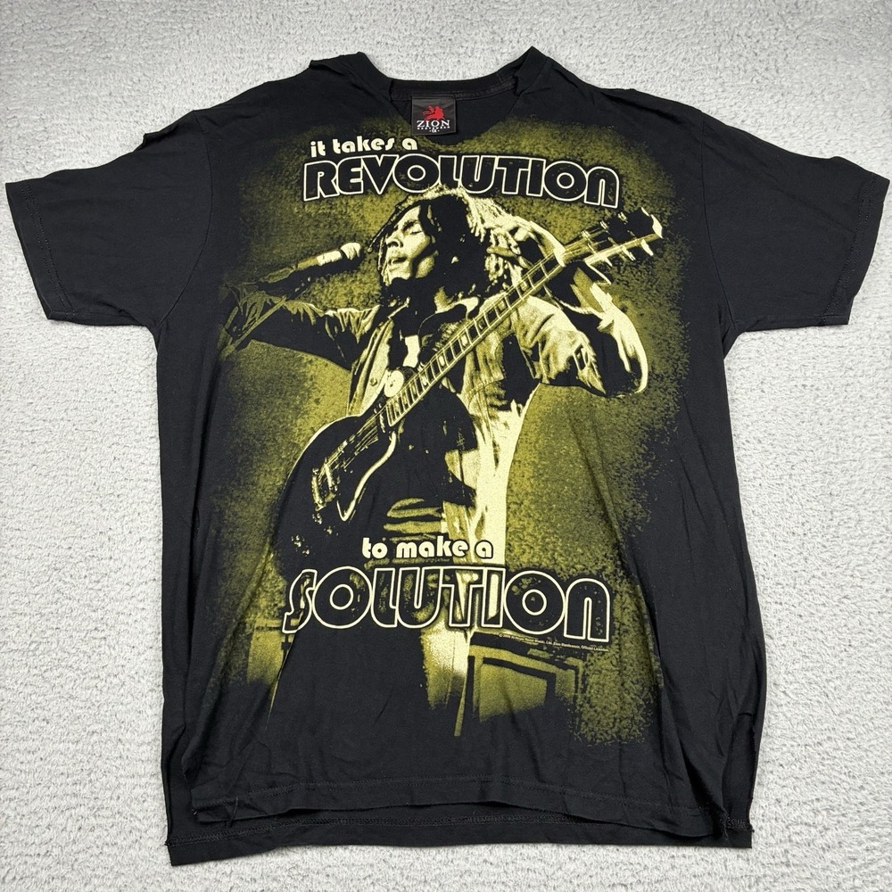 Vintage Y2K Bob Marley Zion T Shirt Mens 1X Black Reggae Thrashed Altered‎